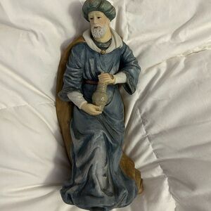 Elegant Blue and Gold Christmas Nativity Figurine